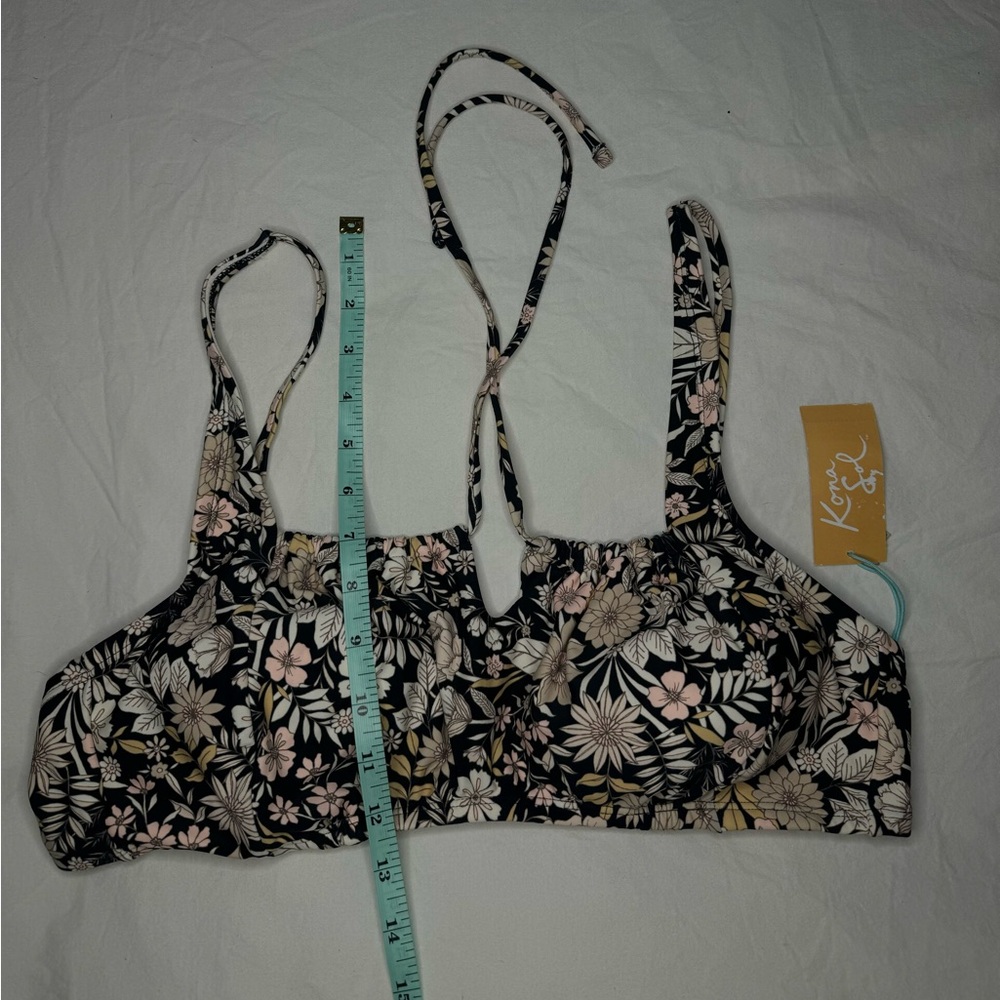 NWT KONA SOL Swim Bikini Top Women's Black with Pink Floral - Adjustable XL - Picture 7 of 8